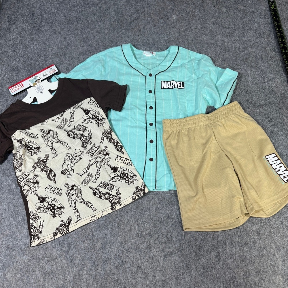 Marvel Avengers Kids 3-Piece Set Baseball Jersey T-Shirt Mesh Shorts Size 6